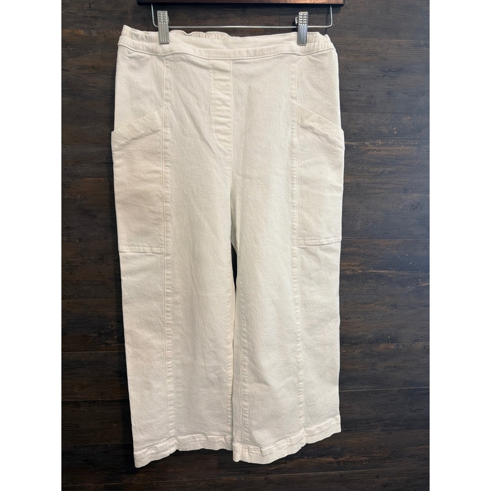 Lisa Bayne White Wide Leg Crop Pants Womens Medium P Stretch Pull On USA